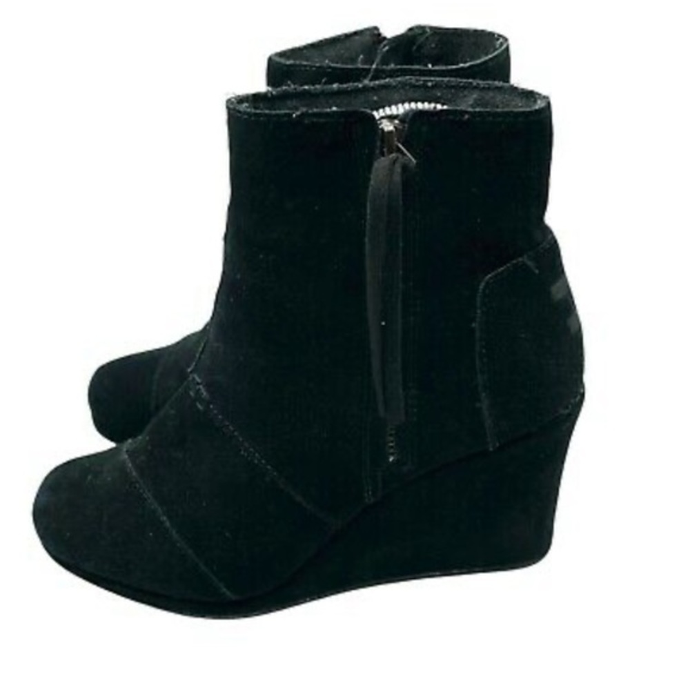 Toms Suede Leather Wedge Ankle Heel Bootie Side Zipper 6.5